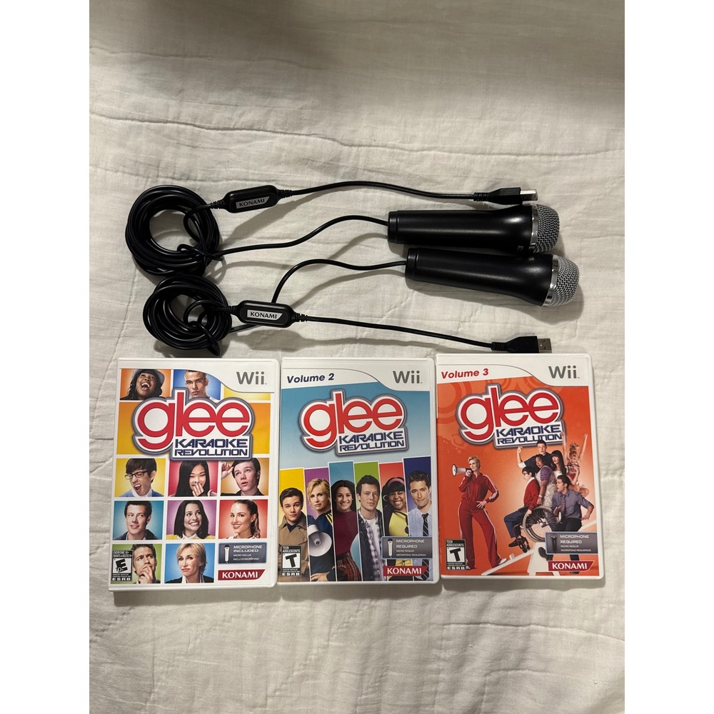 Konami Karaoke Revolution Glee Volumes 1 2 3 Nintendo Wii Bundle 2 Microphones